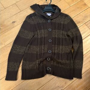 Laura Scott Brown Striped Button-Up Cardigan with Hoodie